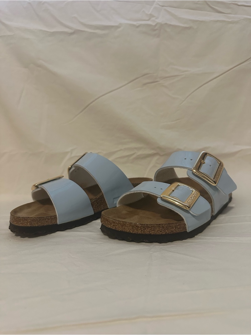 Birkenstock Light Blue Double Strap Sandals with Gold Buckles - Picture 4 of 6